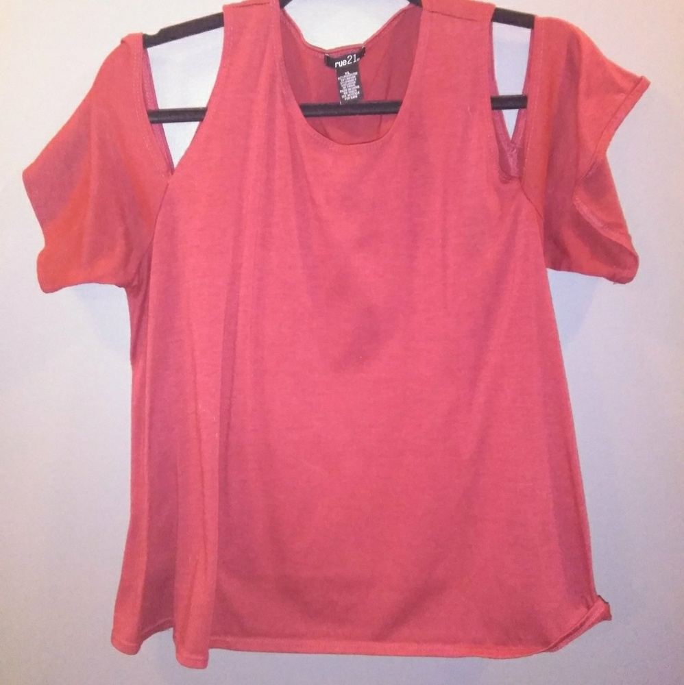 Red cold shoulder top